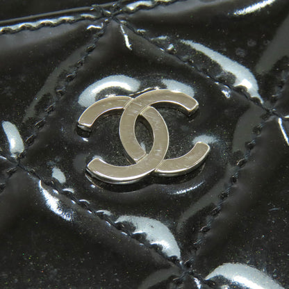 CHANEL Card Case Patent leather black Matelasse COCO Mark SilverMetal