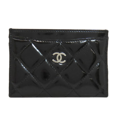 CHANEL Card Case Patent leather black Matelasse COCO Mark SilverMetal