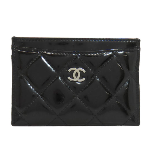 CHANEL Card Case Patent leather black Matelasse COCO Mark SilverMetal