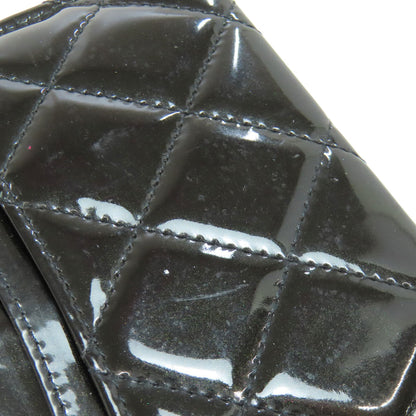 CHANEL Card Case Patent leather black Matelasse COCO Mark SilverMetal