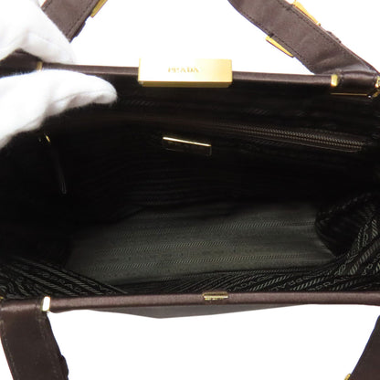PRADA Handbag Satin Brown logo