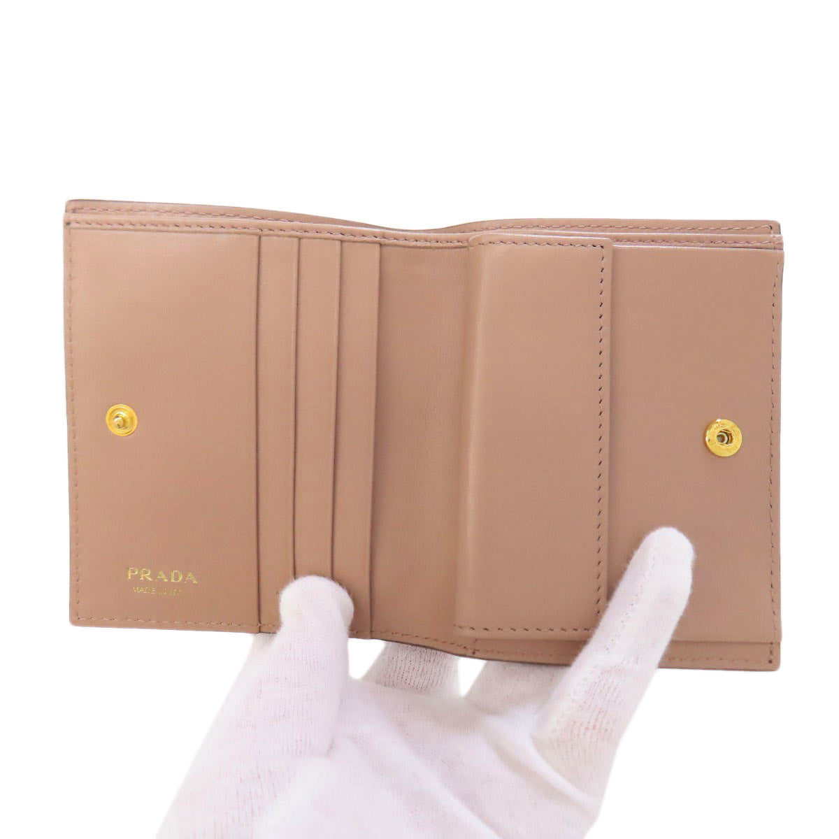 PRADA Bifold Wallet leather beige logo