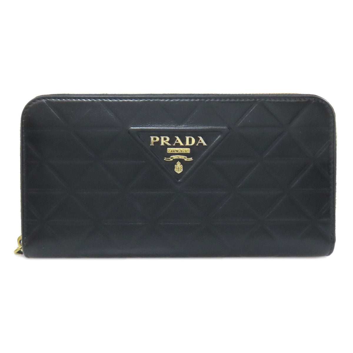 PRADA Long Wallet Purse 1ML506 Calfskin black Zip Around embossing