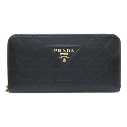 PRADA Long Wallet Purse 1ML506 Calfskin black Zip Around embossing