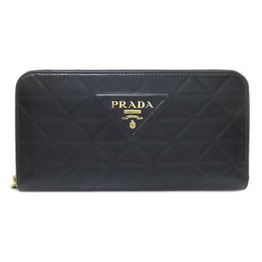 PRADA Long Wallet Purse 1ML506 Calfskin black Zip Around embossing