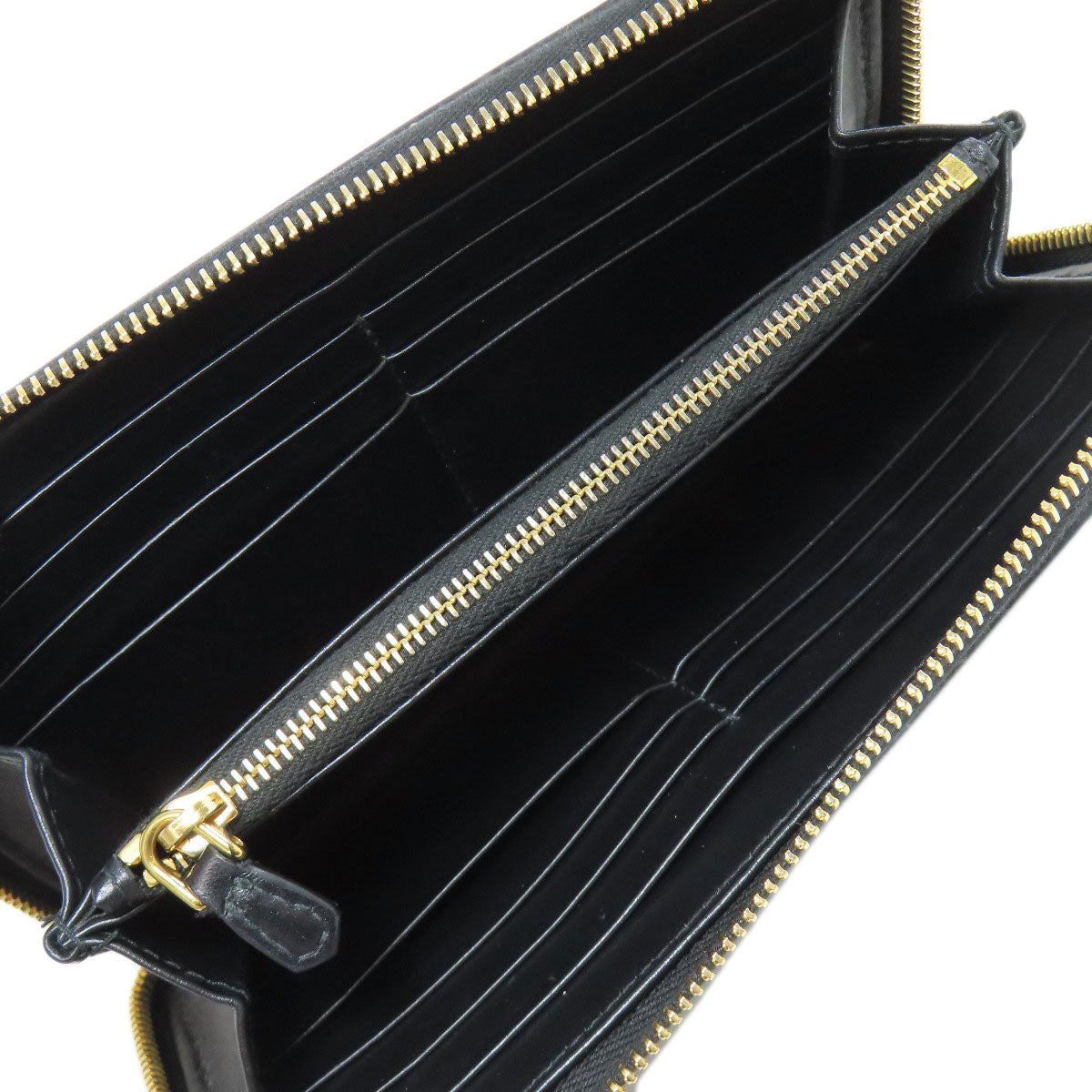 PRADA Long Wallet Purse 1ML506 Calfskin black Zip Around embossing