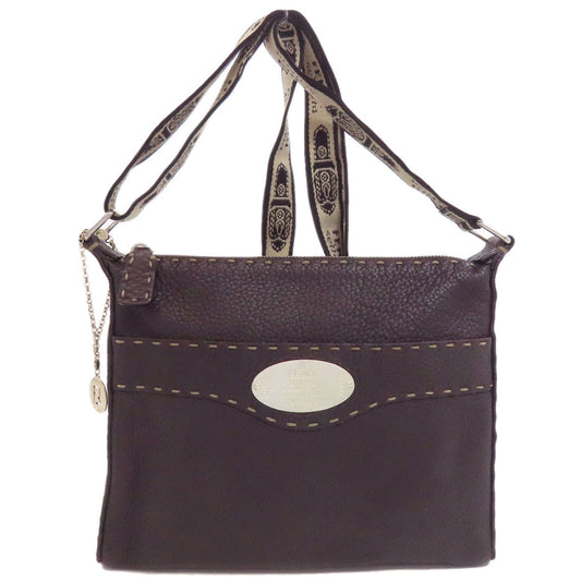 FENDI Shoulder Bag Calfskin Brown Celeria