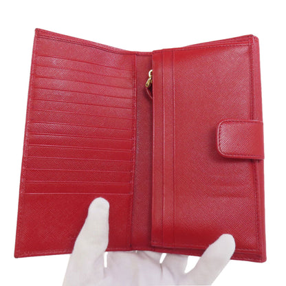 PRADA Long Wallet Purse Safiano Red logoMetal