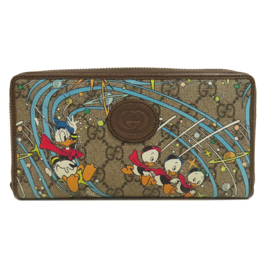 GUCCI Long Wallet Purse 647940 PVC Brown Zip Around Disney Donald Duck collaboration GG Supreme