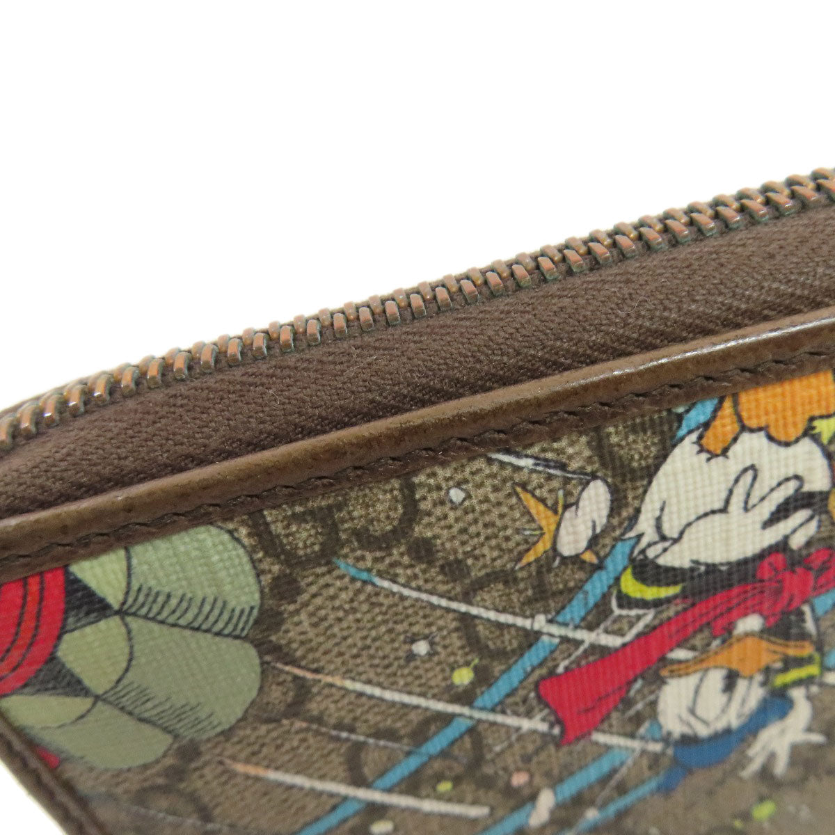 GUCCI Long Wallet Purse 647940 PVC Brown Zip Around Disney Donald Duck collaboration GG Supreme