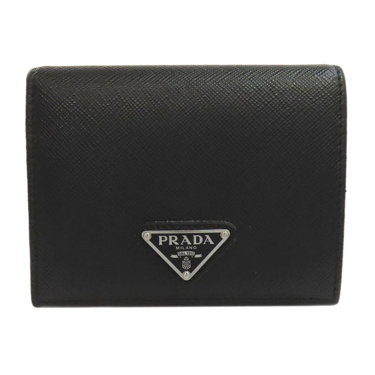 PRADA Long Wallet Purse Calfskin black logoMetal
