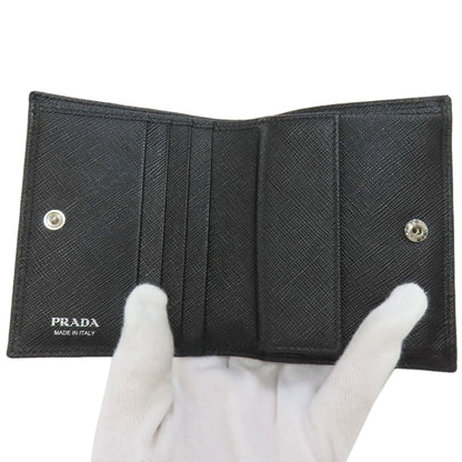 PRADA Long Wallet Purse Calfskin black logoMetal