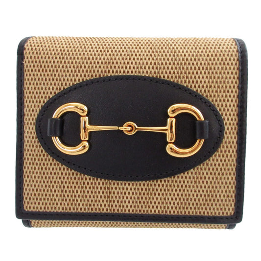 GUCCI Bifold Wallet 621891 Canvas, Leather beige Horsebit 1955
