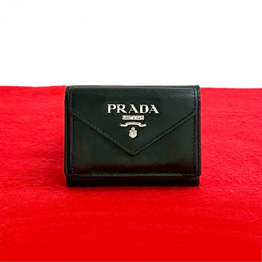 PRADA Tri-fold wallet leather black