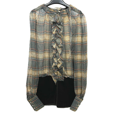 DOLCE&GABBANA one piece tweed Brown Check Pattern Frill 36