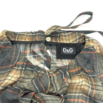 DOLCE&GABBANA one piece tweed Brown Check Pattern Frill 36