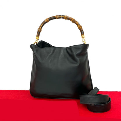 GUCCI Shoulder Bag leather black Bamboo