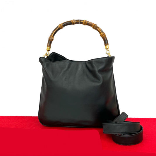 GUCCI Shoulder Bag leather black Bamboo