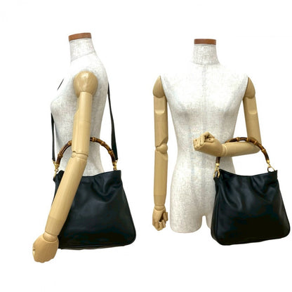 GUCCI Shoulder Bag leather black Bamboo