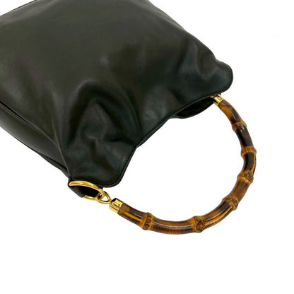 GUCCI Shoulder Bag leather black Bamboo