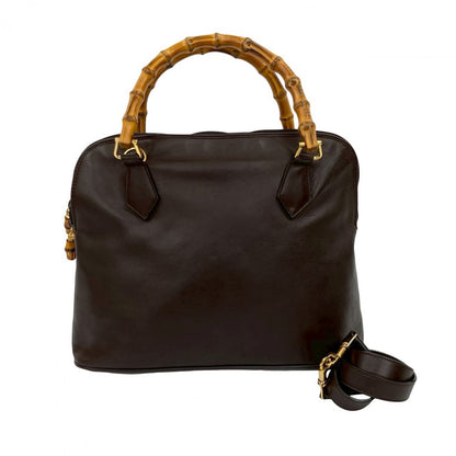 GUCCI Shoulder Bag leather Brown Bamboo