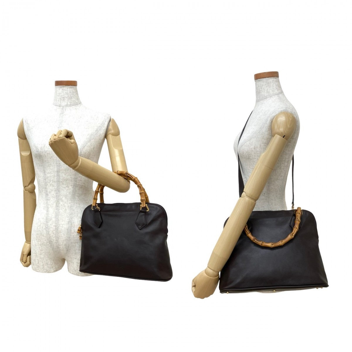 GUCCI Shoulder Bag leather Brown Bamboo