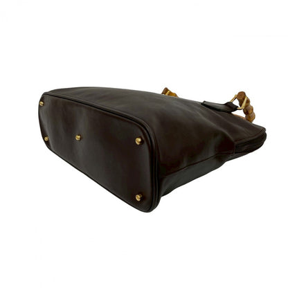 GUCCI Shoulder Bag leather Brown Bamboo