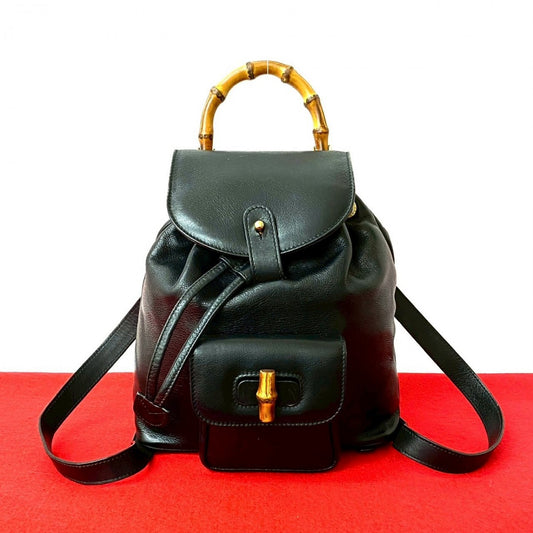 GUCCI Backpack leather black Bamboo