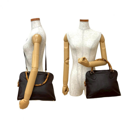 GUCCI Shoulder Bag leather Brown Bamboo