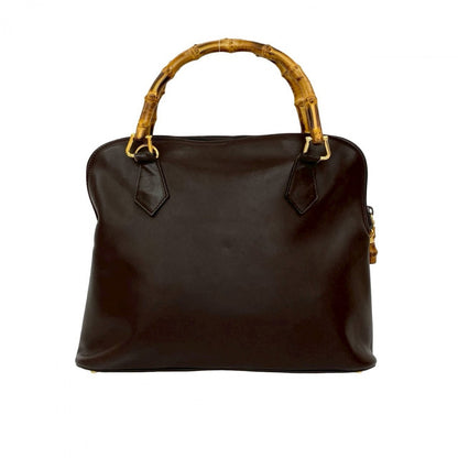 GUCCI Shoulder Bag leather Brown Bamboo