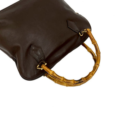GUCCI Shoulder Bag leather Brown Bamboo