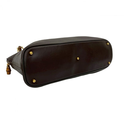 GUCCI Shoulder Bag leather Brown Bamboo