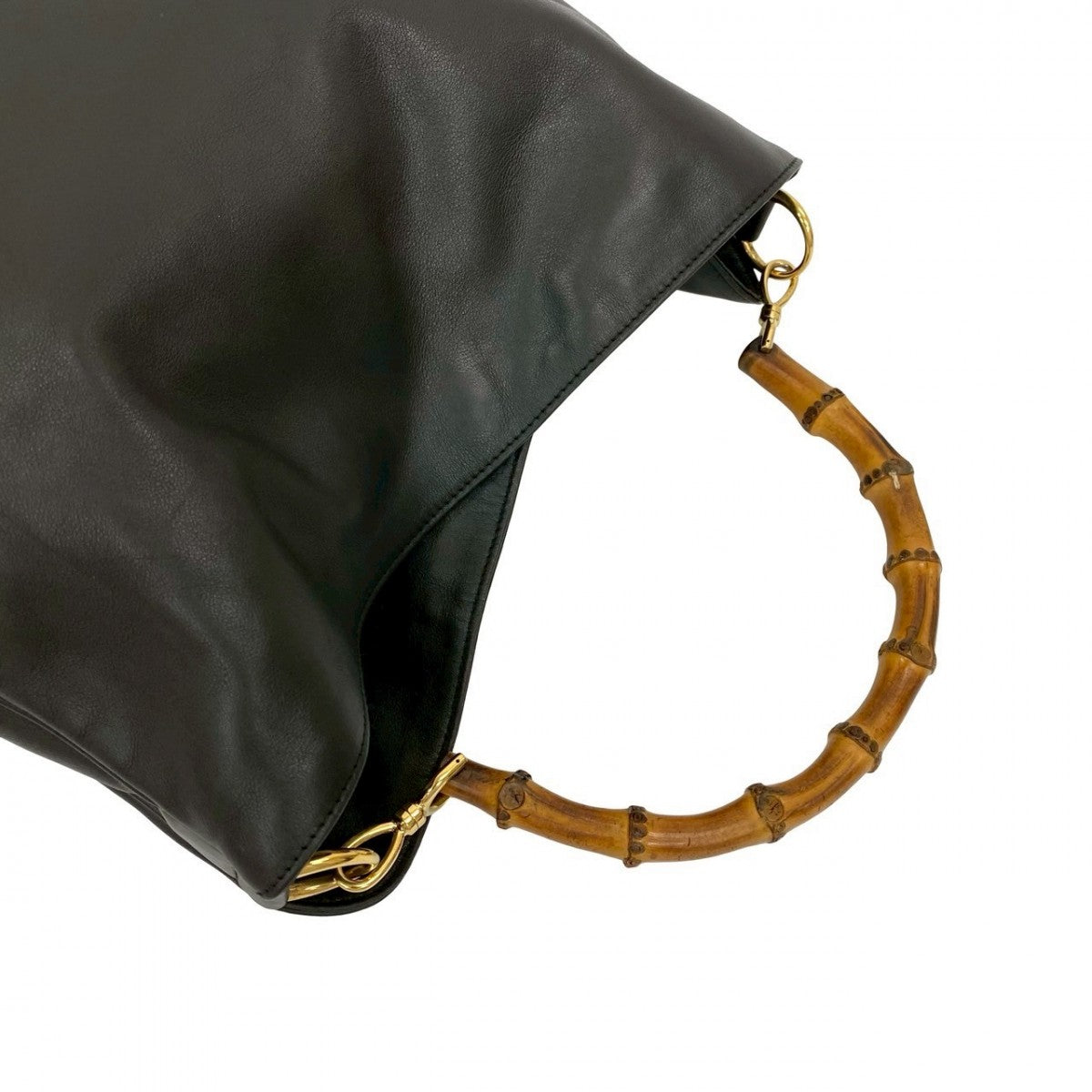 GUCCI Shoulder Bag leather black Bamboo