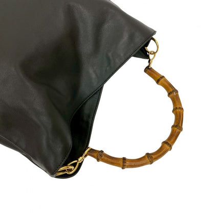 GUCCI Shoulder Bag leather black Bamboo