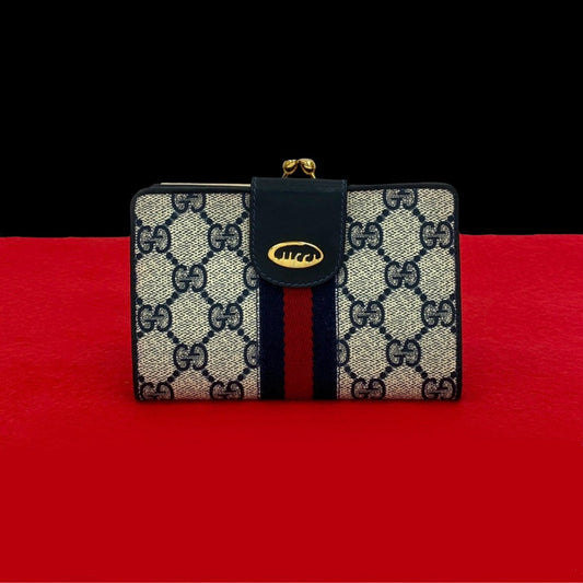 GUCCI Bifold Wallet leather Navy Sherry line