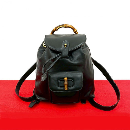 GUCCI Backpack leather black Bamboo