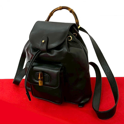 GUCCI Backpack leather black Bamboo