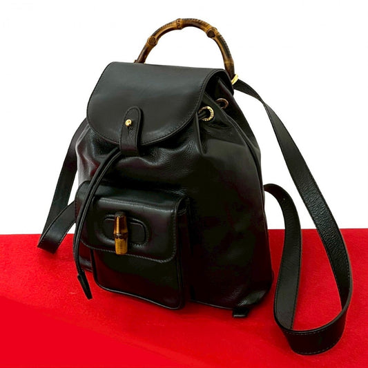 GUCCI Backpack leather black Bamboo