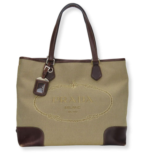 PRADA Tote Bag canvas beige