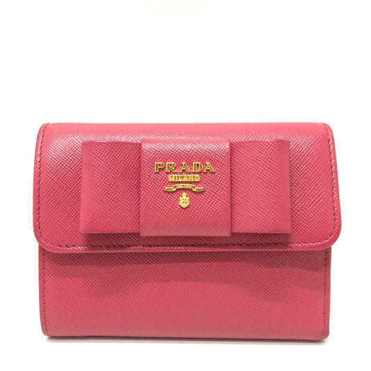 PRADA Trifold wallet 1MH840 saffiano leather pink logo ribbon