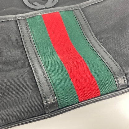 GUCCI Shoulder Bag 181068 Nylon canvas black GG Shelly line Women Used Authentic