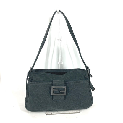 FENDI Shoulder Bag Jersey gray Mamma Bucket logo Women Used Authentic