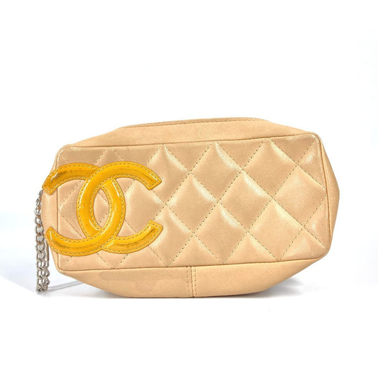 CHANEL Pouch leather beige Cambon line CC COCO Mark logo