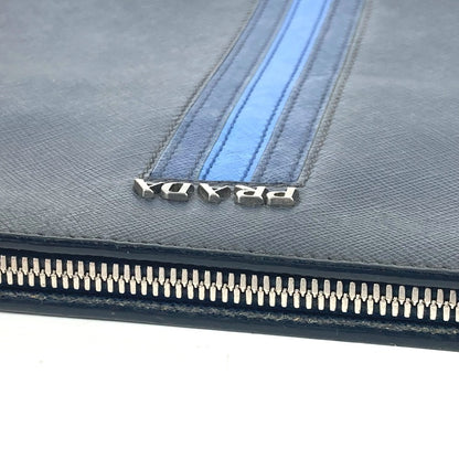 PRADA Clutch bag AV5841 saffiano leather Navy logo