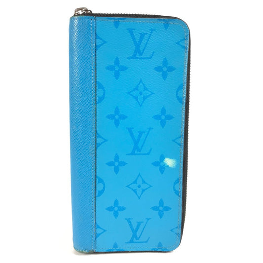 LOUIS VUITTON Long Wallet Purse M30467 Monogram canvas, Taiga leather blue Taigalama Zippy Wallet Vertical