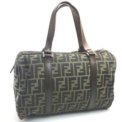 FENDI Handbag Canvas / leather Brown Zucca FF pattern Women Used Authentic
