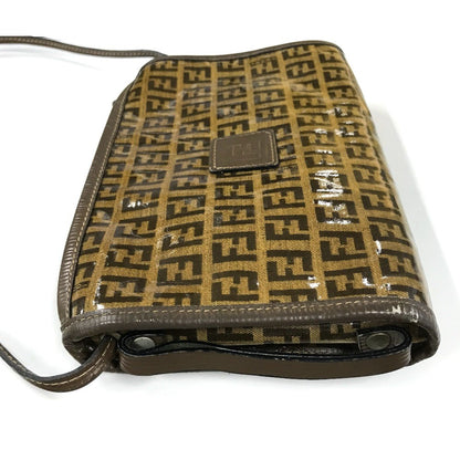 FENDI Shoulder Bag Plastics/Leather Brown Crossbody FF Zucca Pattern