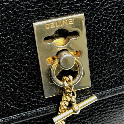 CELINE Handbag leather Black x Gold Metal vintage Chain lock Women Used Authentic