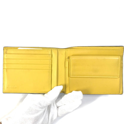 FENDI Folded wallet 7M0001 leather Black x yellow logo mens Used Authentic