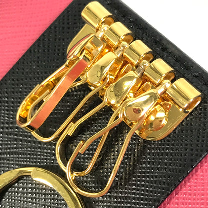 PRADA Key case Key holder  1PG004 saffiano leather Black x pink logo multicolor Key ring